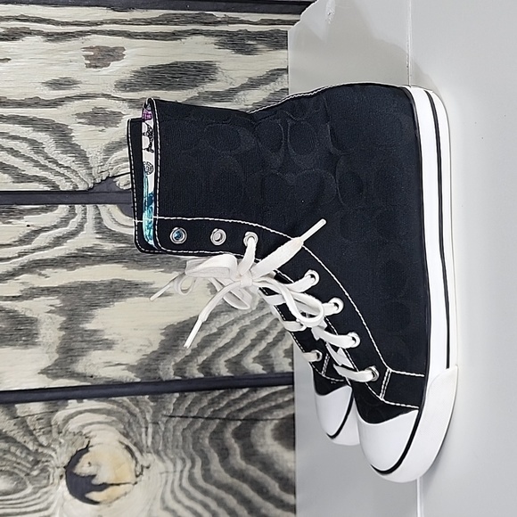 Coach Bonney Logo Butterfly Interior High Top Black Sneakers - Women's Size 8.5B - Picture 1 of 12